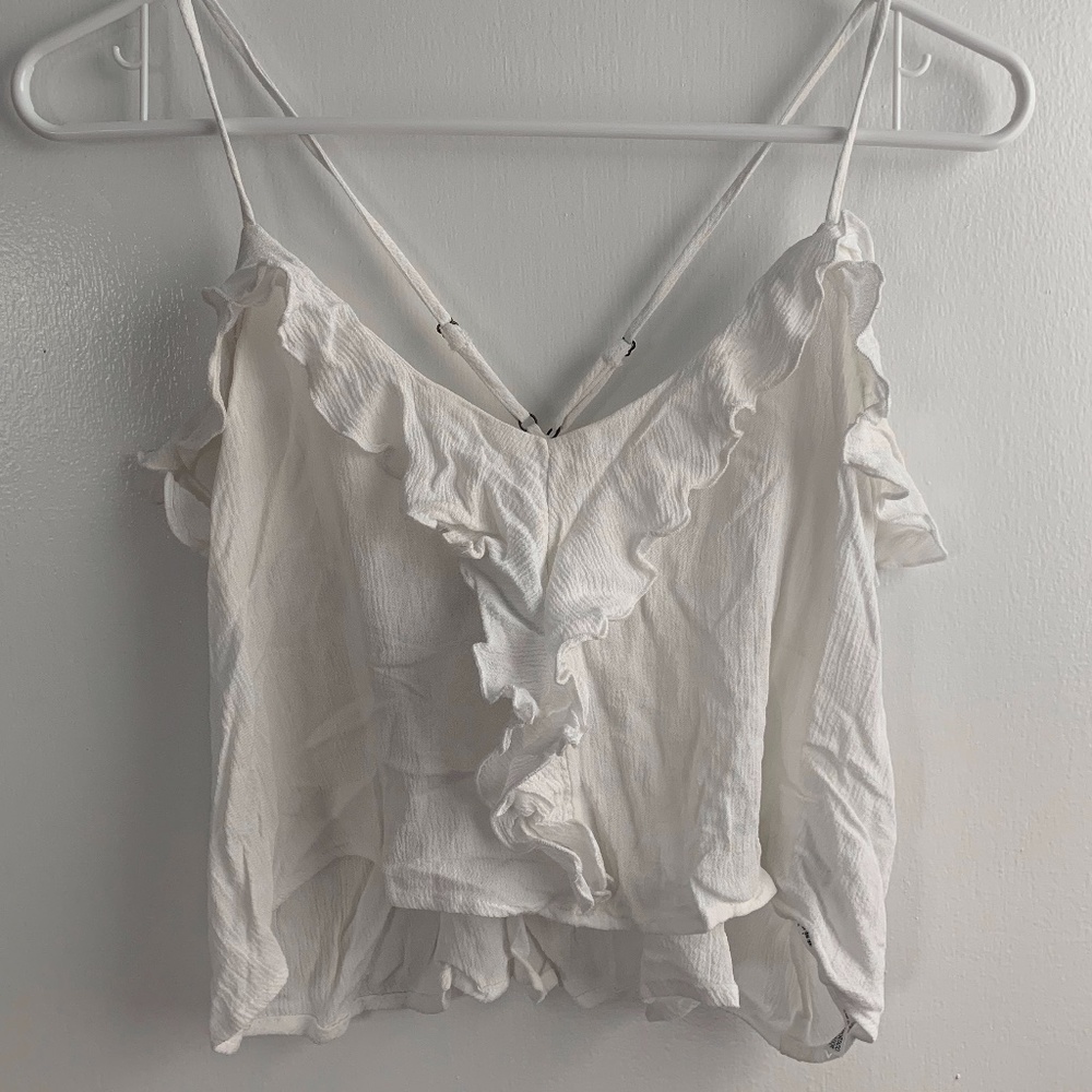 White Ruffle Crop Tank Top